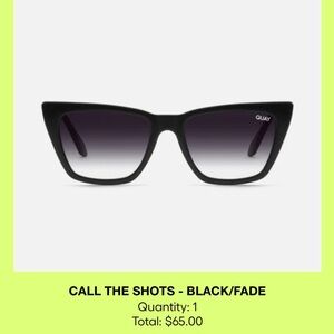 Quay “call the shots” sunglasses. Black frame, fade lense